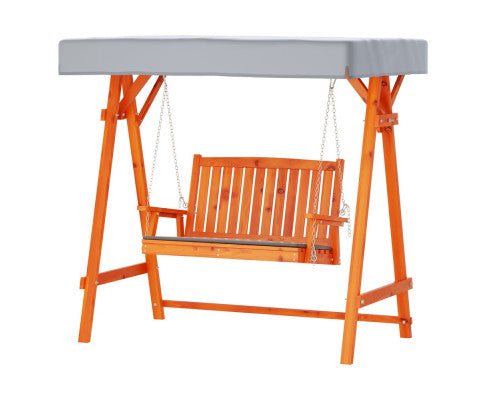 Outdoor Swing Chair Wooden Garden Bench Canopy 2 Seater