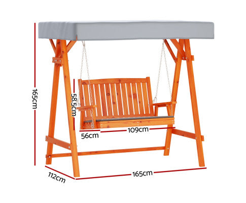 Outdoor Swing Chair Wooden Garden Bench Canopy 2 Seater