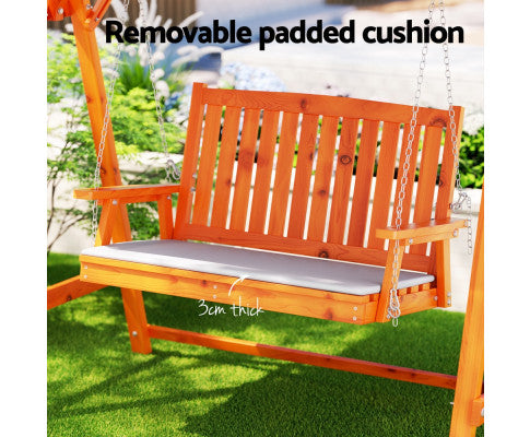 Outdoor Swing Chair Wooden Garden Bench Canopy 2 Seater