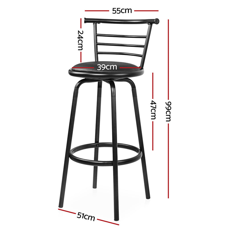 Diva Set of 2 PU Leather Bar Stools - Black and Steel