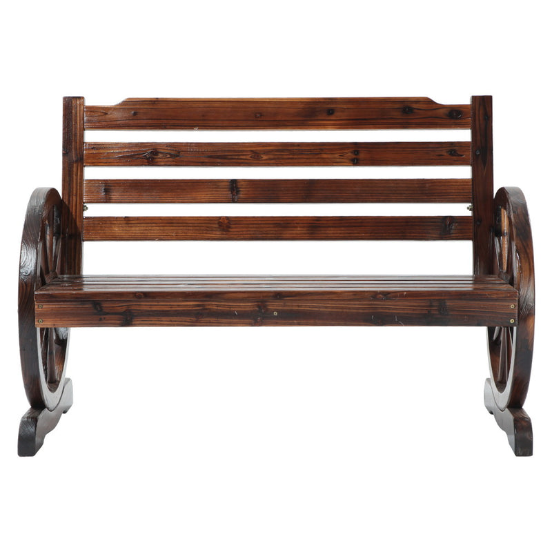 Outdoor Wooden Wagon Wheel Bench - Brown