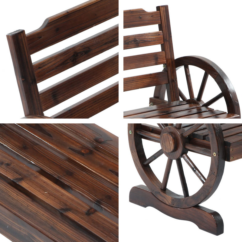 Outdoor Wooden Wagon Wheel Bench - Brown