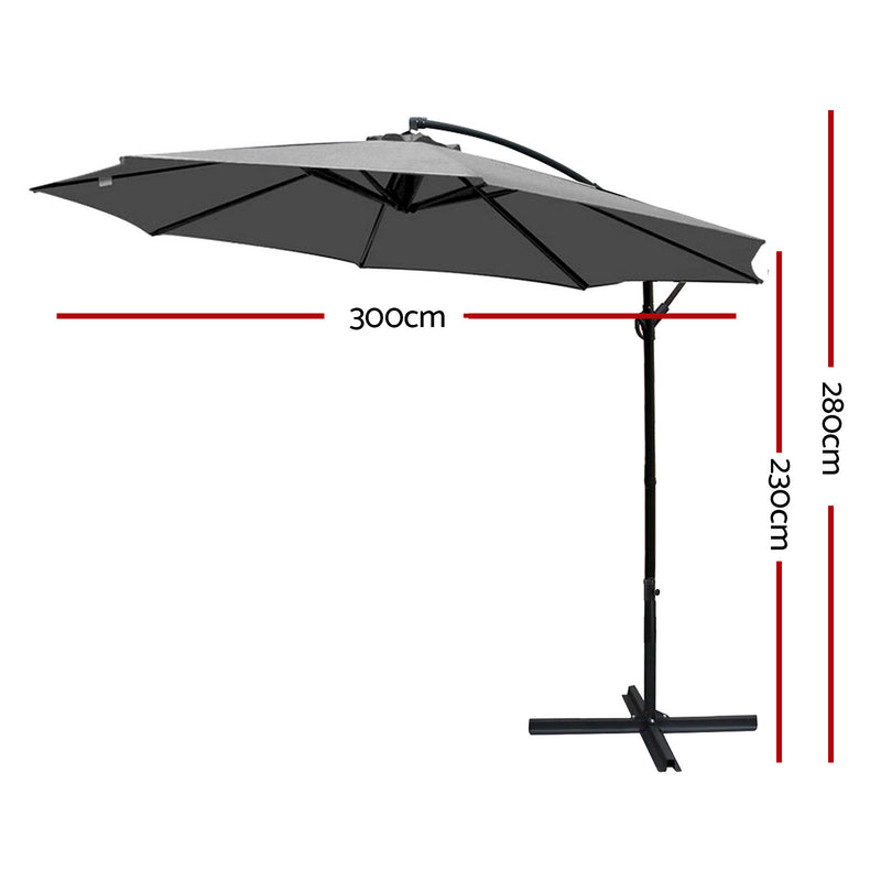 Diva Instahut 3M Outdoor Garden Umbrella Grey